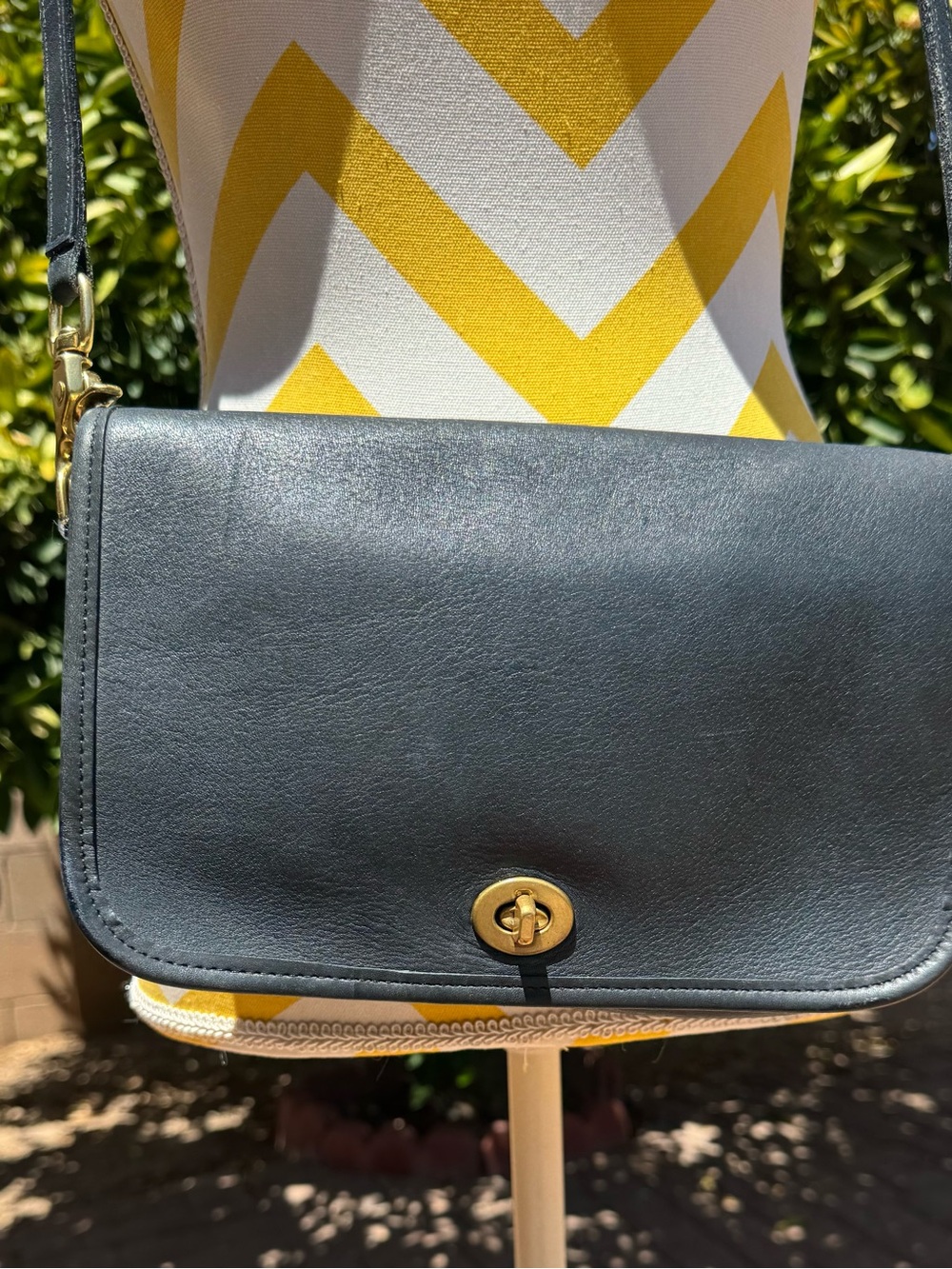 Vintage Coach Black Penny Leather Flap Crossbody Bag
